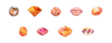 Orange gem diamond set flat cartoon isolated on white background. vector isometric illustrationのイラスト素材