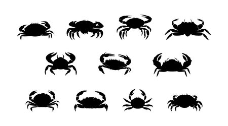 Black silhouette crab set flat cartoon isolated on white background. vector illustrationのイラスト素材