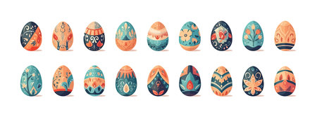 Easter egg set flat cartoon isolated on white background. vector isometric illustrationのイラスト素材