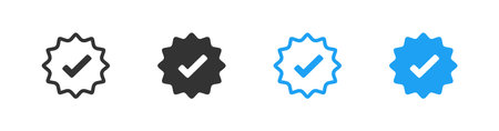 Blue check mark verification icon set. Check mark tick Isolated sign symbols. vector illustrationのイラスト素材