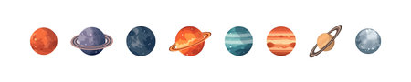 Solar system planets set flat cartoon isolated on white background. Vector isolated illustrationのイラスト素材