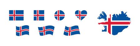 Iceland set map and flag. Isolated icon of collection of national symbols. Vector illustrationのイラスト素材