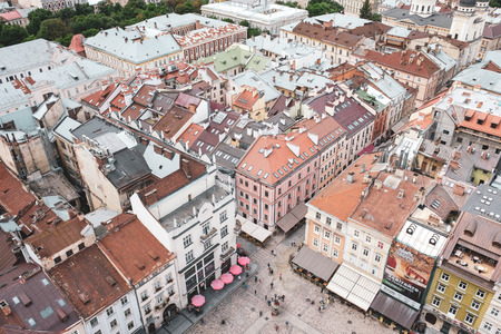 Lviv Ukraine, June 26th 2018. Landscape of Lviv from the top of the tower of City Hall.のeditorial素材