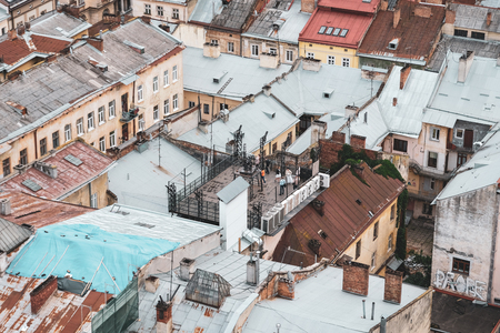Lviv Ukraine, June 26th 2018. Landscape of Lviv from the top of the tower of City Hall.のeditorial素材