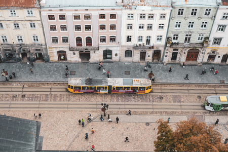 Lviv Ukraine, June 26th 2018. Landscape of Lviv from the top of the tower of City Hall.のeditorial素材