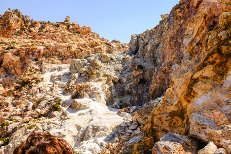 Fumarole in Milos. Sulfuric warm gas came out from the old vulcano on the greek island of Milos.の写真素材