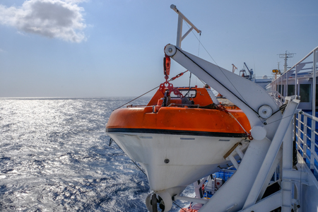 2018 September 24th, Syros ferryboat, Greece. Wind can be extremely strong on the Aegean sea. When is more than 70Km/h also big ferriboats cannot travel.のeditorial素材