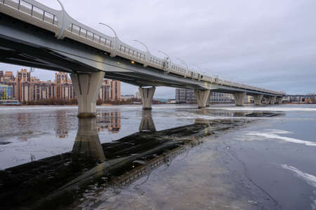 Panorama of Yakhtennyy bridge in Saint Peterbourgのeditorial素材