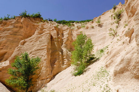 Lame Rosse in the Sibillini's mountains. Stratifications of rock in the shape of pinnacles and...