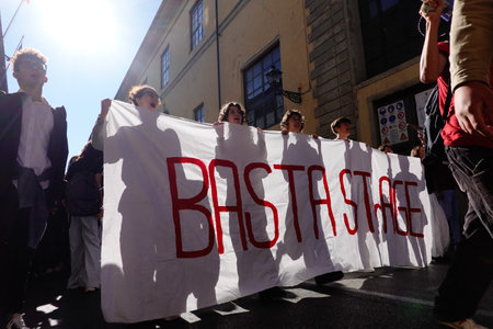 23rd September 2022, Florence Italy - Fridays For Future strike in Florence. Young people and students go on the street to manifest against the climate change and the capitalist society.の写真素材