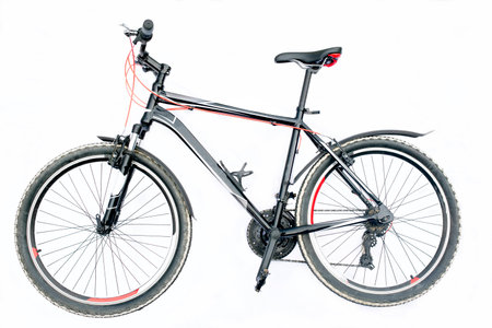Black mountain bike isolated on a white backgroundの写真素材