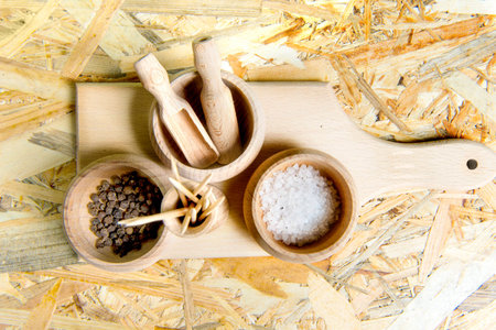 Bowls of organic saltの写真素材