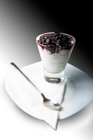 Refreshing cheesecake in a restaurantの写真素材