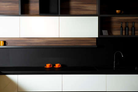 Minimalistic, Lively and modern kitchen in a expensive flatの写真素材