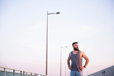 Training outside during a beautiful spring morningの写真素材