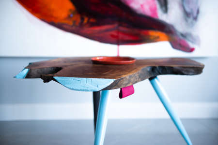 Elegant wooden table inspired by the cloudsの写真素材