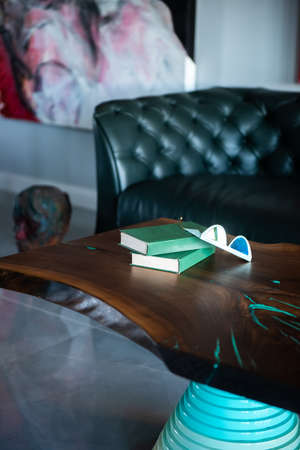 Books in a modern artists  apartmentの写真素材
