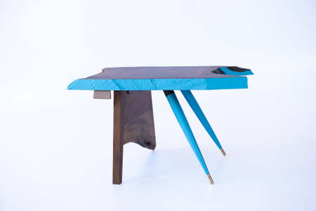 Handmade coffee table on a white backgroundの写真素材
