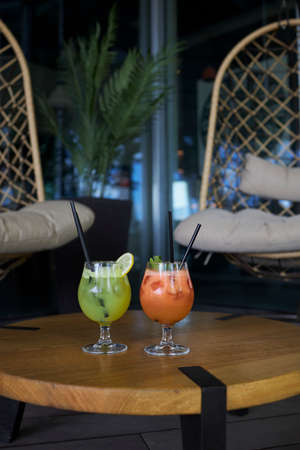 Cocktails in a summer bar for two friendsの写真素材