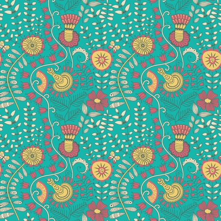 Seamless texture with flowers and butterflies. Endless floral pattern.のイラスト素材