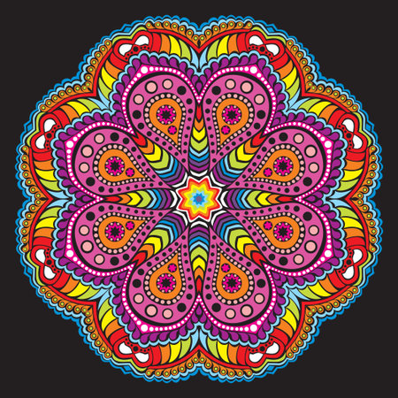 ornamental round lace pattern, circle background with many details, looks like crocheting handmade laceのイラスト素材