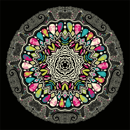 ornamental round lace pattern, circle background with many details, looks like crocheting handmade laceのイラスト素材