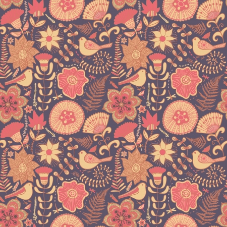 Colorful floral seamless pattern in cartoon style. Seamless pattern can be used for wallpaper, pattern fills, web page background,surface textures. Gorgeous seamless floral backgroundのイラスト素材