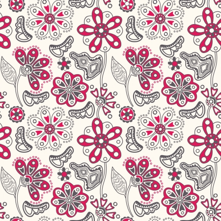 Colorful floral seamless pattern in cartoon style. Seamless pattern can be used for wallpaper, pattern fills, web page background,surface textures. Gorgeous seamless floral backgroundのイラスト素材