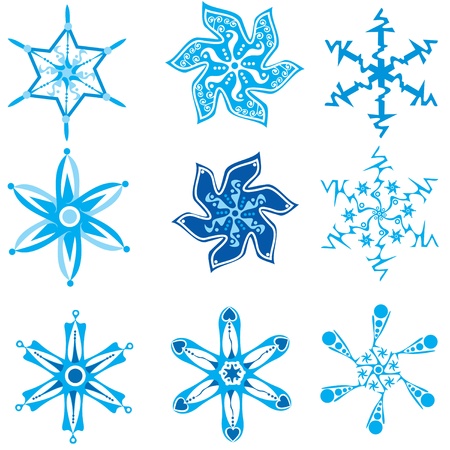 Set of nine snowflakes on whiteのイラスト素材