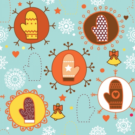 Mitten seamless pattern. Copy square to the side and you'll get seamlessly tiling pattern which gives the resulting image ability to be repeated or tiled without visible seams.のイラスト素材