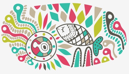 vector hand-drawn abstract design, ethnic abstract backdrop with place for your textのイラスト素材