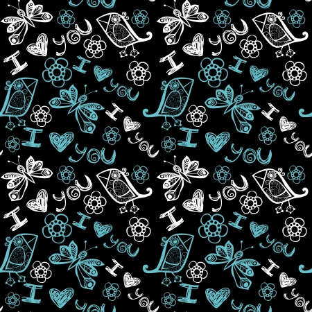 Seamless texture with flowers, birds and butterflies. Seamless pattern can be used for wallpaper, pattern fills, web page background,surface textures. Gorgeous seamless floral backgroundのイラスト素材
