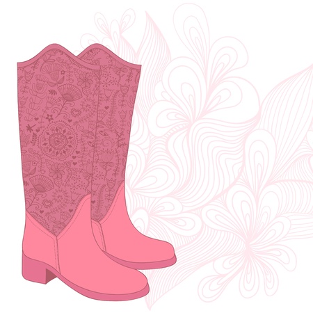 A high-heeled vintage shoes with flowers fabric. High heels background with place for you textのイラスト素材