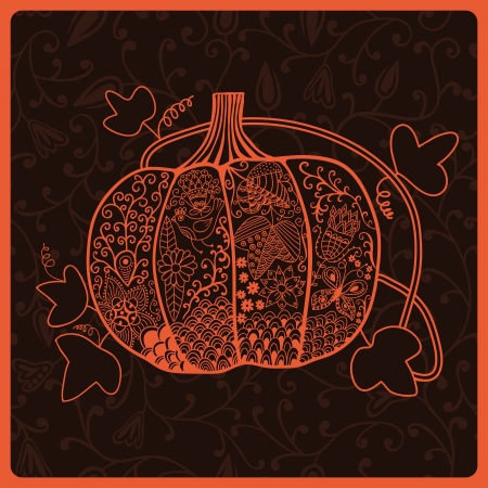 Ornated pumpkin, stylized Halloween cardのイラスト素材