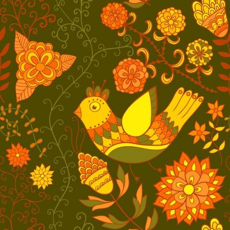 Seamless texture with flowers, birds and butterflies. Seamless pattern can be used for wallpaper, pattern fills, web page background,surface textures. Gorgeous seamless floral backgroundのイラスト素材