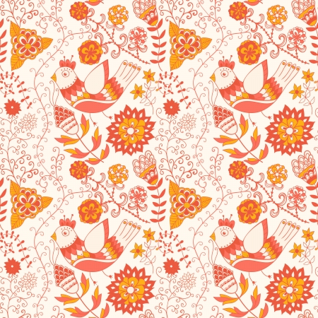 Seamless texture with flowers, birds and butterflies. Seamless pattern can be used for wallpaper, pattern fills, web page background,surface textures. Gorgeous seamless floral backgroundのイラスト素材
