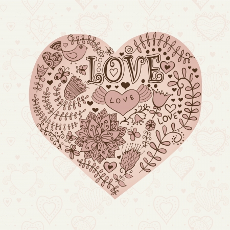 Floral heart. Heart made of flowers.Doodle Heartのイラスト素材