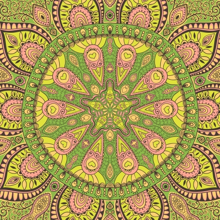 ornamental lace pattern, circle background with many details, looks like crocheting handmade lace, seamless textureのイラスト素材