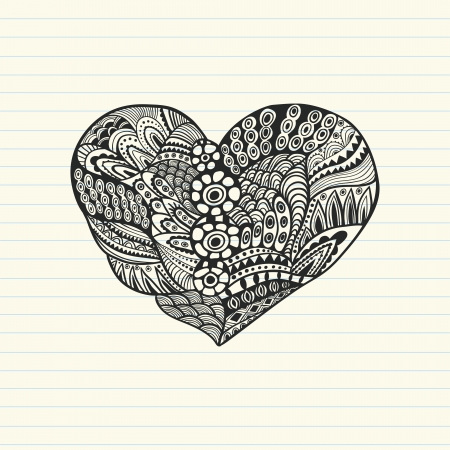 Floral heart. Heart made of flowers.Doodle Heartのイラスト素材