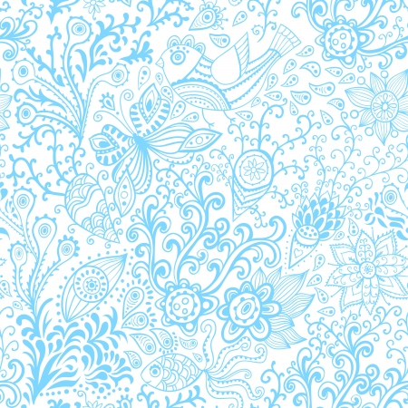 Seamless texture with flowers, birds and butterflies. Seamless pattern can be used for wallpaper, pattern fills, web page background,surface textures. Gorgeous seamless floral backgroundのイラスト素材