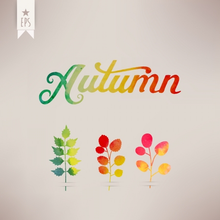 "Autumn" vector watercolor lettering. Abstract hand drawn watercolor banner, background,vector illustration. Watercolor composition for scrapbook elements with empty space for text message.のイラスト素材