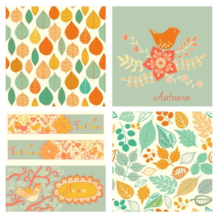 Vector autumn set, seamless pattern with leaf, autumn leaf background.Autumn seamless pattern. Vector backdrop. Bright pattern. Autumn template. Use for wallpaper, pattern fills, web page backgroundのイラスト素材