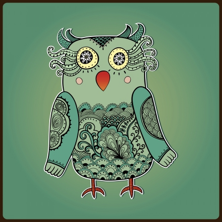 Cute Decorative Owl, vector illustration. Lacy bird.のイラスト素材