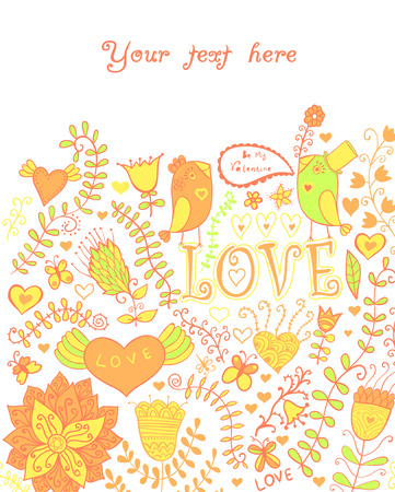 Card with flowers and butterflies, floral pattern.のイラスト素材