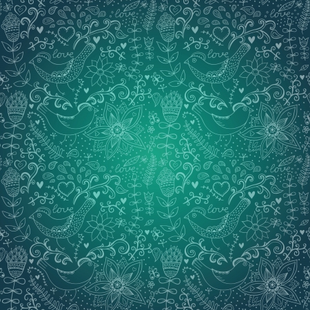 Seamless texture with flowers and birds.のイラスト素材