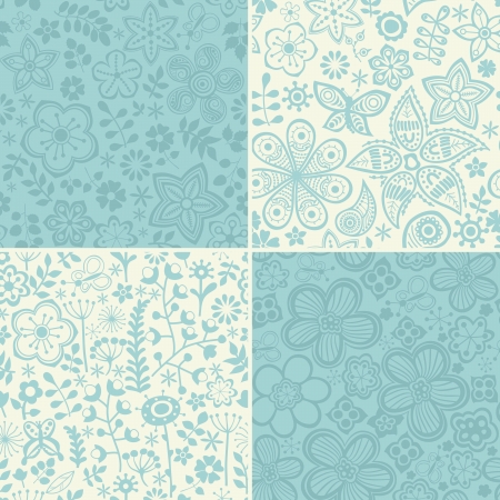 Set of four floral patterns (seamlessly tiling).  のイラスト素材