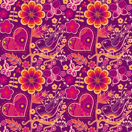 Seamless texture with flowers, birds and butterflies. のイラスト素材