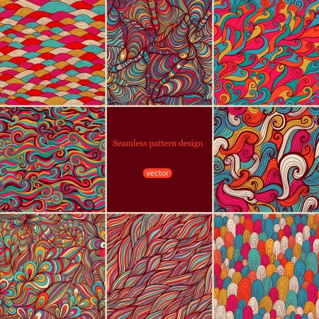 Set of eight colorful wave patterns (seamlessly tiling).Seamless pattern can be used for wallpaper, pattern fills, web page background,surface textures. Fashion seamless backgrounds combo.のイラスト素材