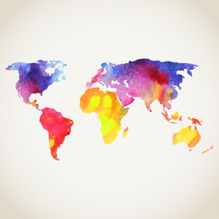 World map painted with watercolors, painted world map.のイラスト素材