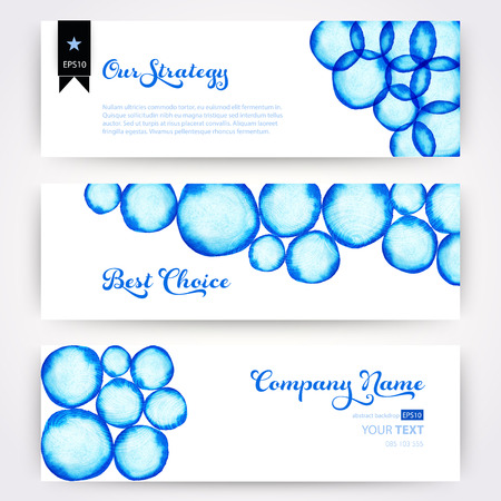 Vector round shapes watercolor ornament. Paints. Watercolor blue banner. Watercolor blue pattern. Round watercolor stains. Watercolor rounds background, backdrop. Water surface. Soap bubblesのイラスト素材